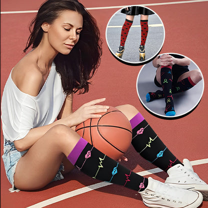 Femme avec ses chaussettes de compression motif électrocardiogramme