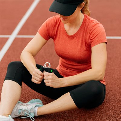 Femme s'entraînant avec le hand grip